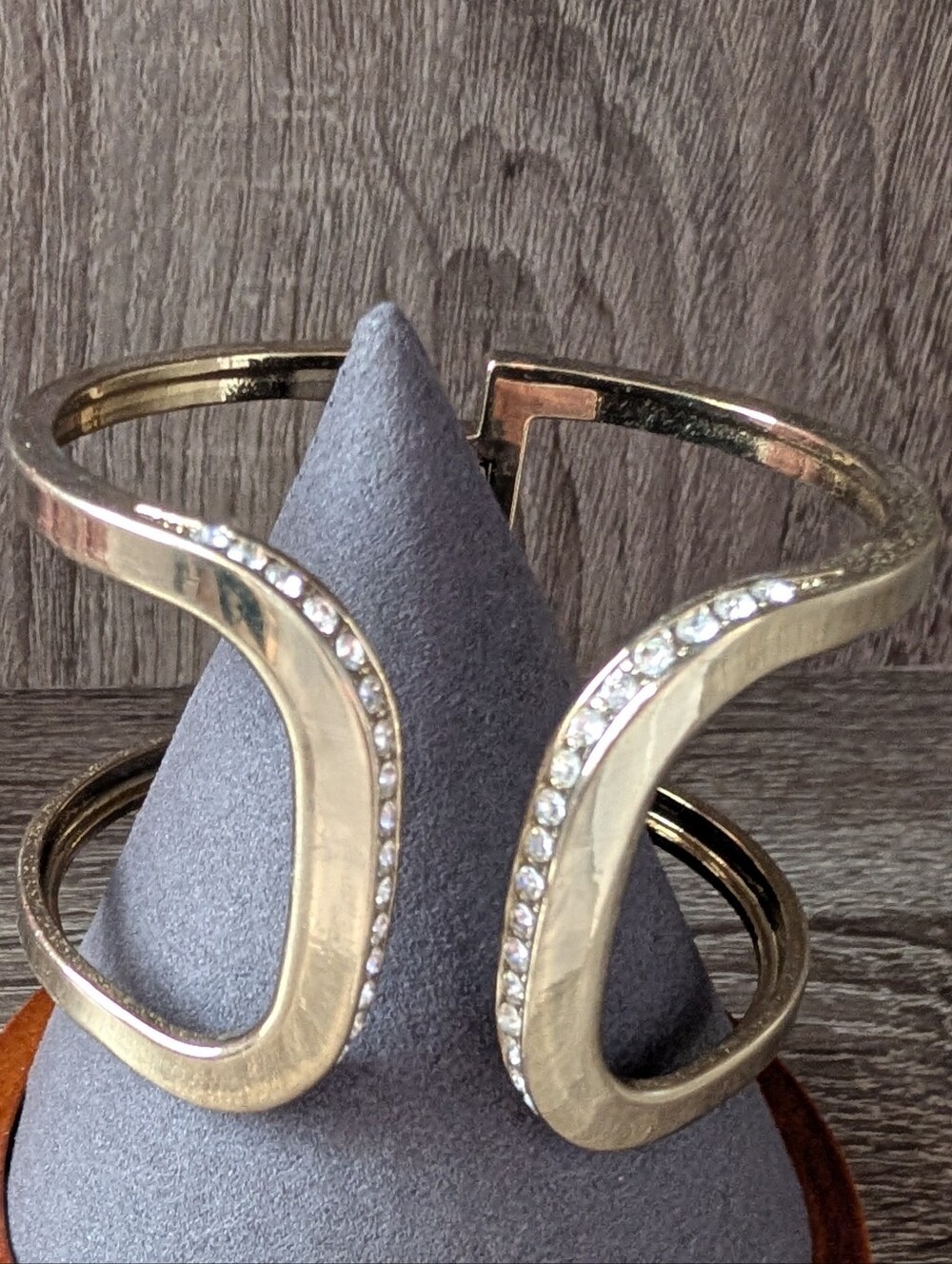 Gold Crystal Accent Open Cuff Clamp Bracelet
